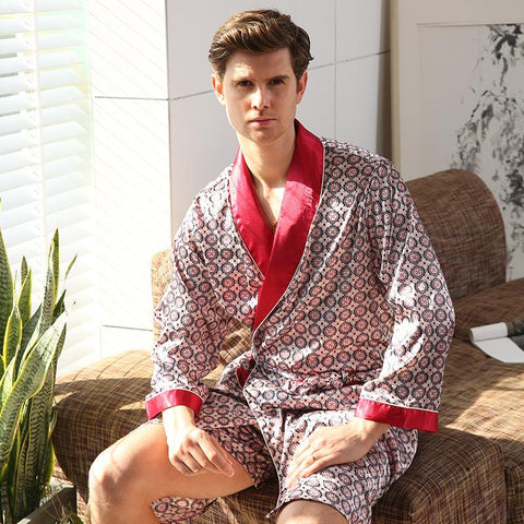 Shorts Suit Robe Pants Pajama Set Silk Satin Nightgown Two-piece Set-MF01598-Veeddydropshipping