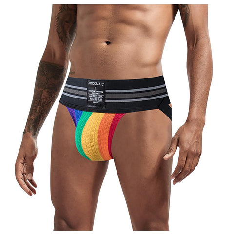 Sexy Briefs Jockstrap Pouch Cuecas Man Cotton Panties Thongs Rainbow-MF01653-Veeddydropshipping