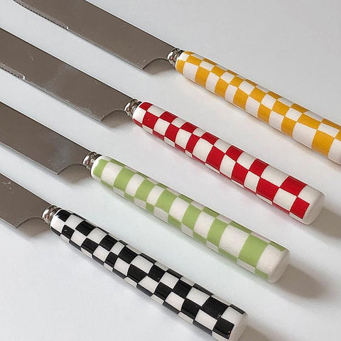 Stainless Steel Knife Fork Spoon with Checkerboard-HA01322-Veeddydropshipping