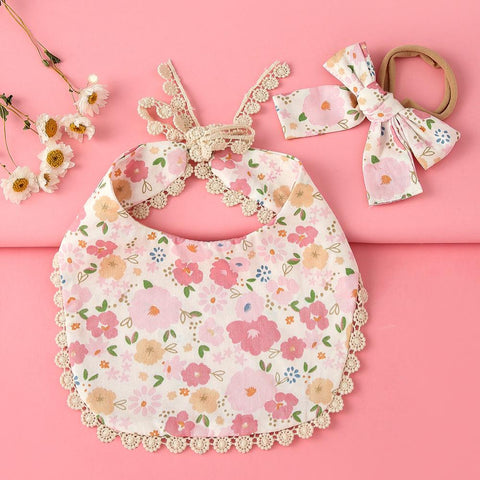 2pcs Baby Bibs Headband Suit Cotton Lace Bibs for Baby Girl Cute Flower-TB00727-Veeddydropshipping