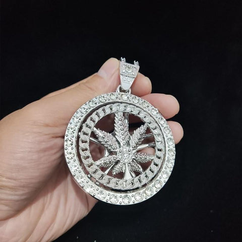 Men Hip hop Iced out Bling Rotatable Maple Leaf Pendant Necklace  -JW00270-Veeddydropshipping
