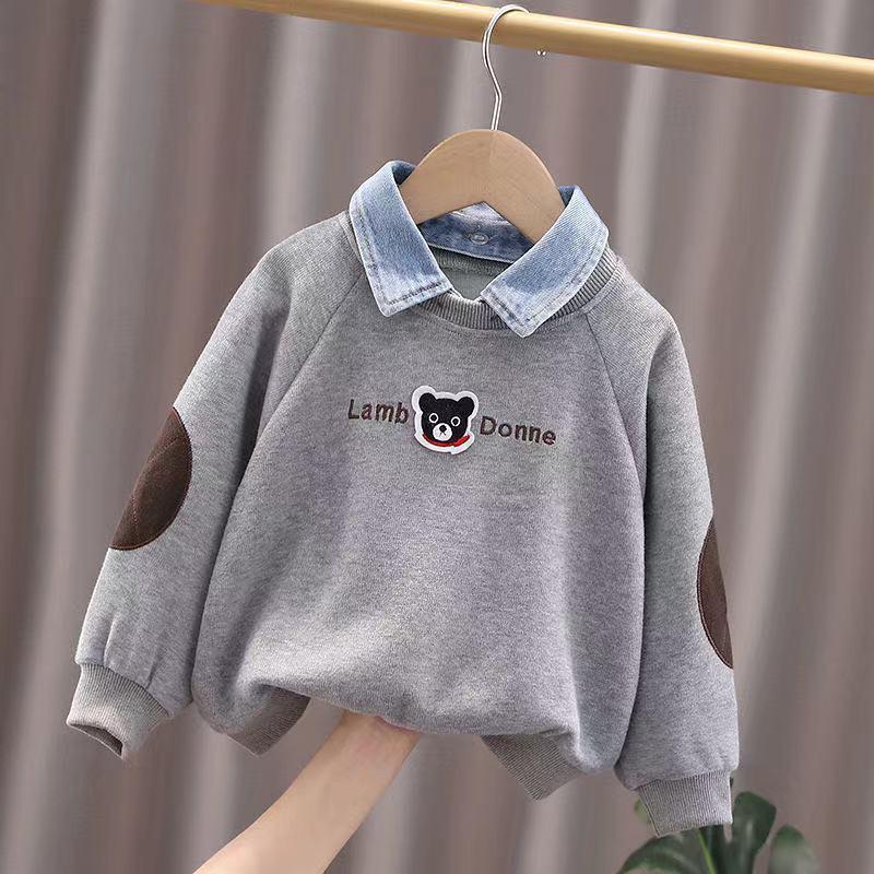 Boys Sweatshirt Baby Denim Collar Top Cartoon Kids-Veeddydropshipping
