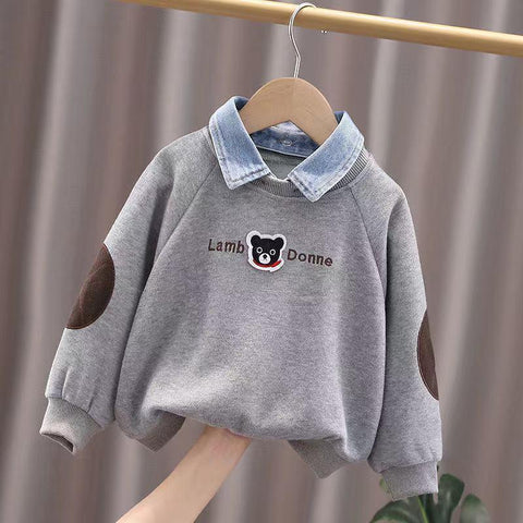 Boys Sweatshirt Baby Denim Collar Top Cartoon Kids-Veeddydropshipping