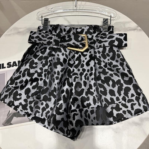 High Waist Metal Belt Leopard Shorts Women-WF00515-Veeddydropshipping