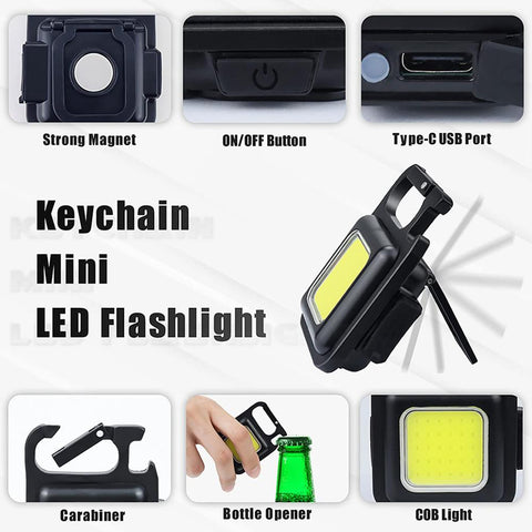 Small LED Flashlight COB Keychain USB Charging Light Emergency-TI00752-Veeddydropshipping