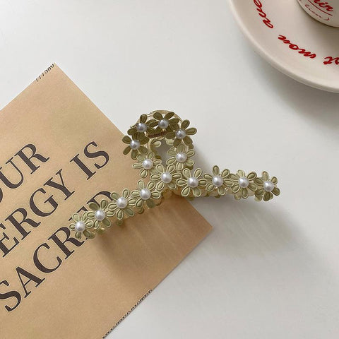 Pearls Hair Claws For Women Girls Elegant Flower -JW00496-Veeddydropshipping