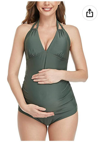 Pregnant Woman Sexy Swimsuit Maternity Solid Backless Bikinis Falbala Ruffle Beachwear-OS00228-Veeddydropshipping