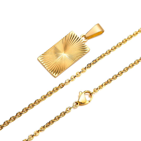 Necklace Gold Plated,Embossing Radiation Rectangle Pendant,-JW01237-Veeddydropshipping