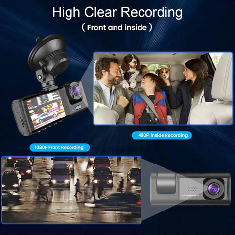 3 Camera Dash Cam 1080P Front And Inside 2 Inch Screen Rear CAR Black-AM00699-Veeddydropshipping