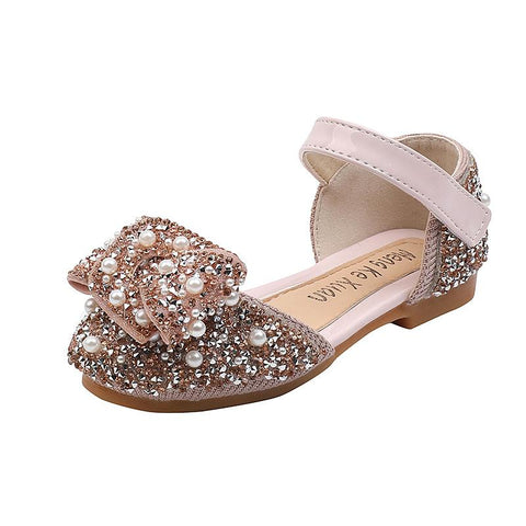 Girls Sandals Summer Princess Shoes Sequin Lace Bow-TB00138-Veeddydropshipping