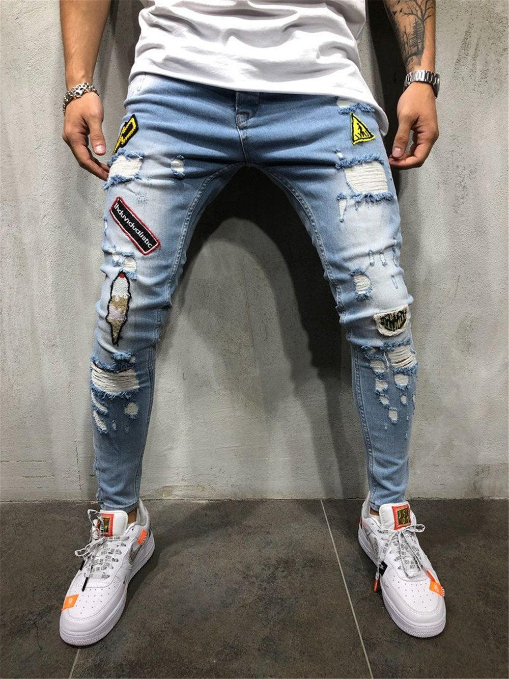 Hole Ripped Denim Jeans for Men Hip Hop Slim Fit Streetwear-Veeddydropshipping