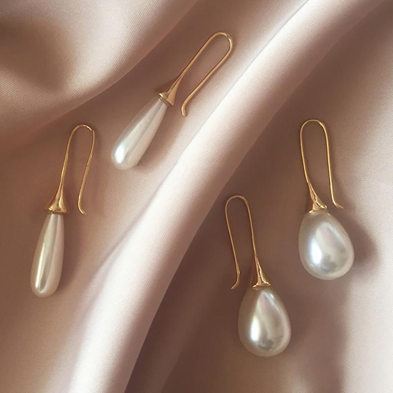 White Teardrop Simulation Pearl Earrings Dangle -JW00290-Veeddydropshipping