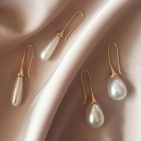 White Teardrop Simulation Pearl Earrings Dangle -JW00290-Veeddydropshipping