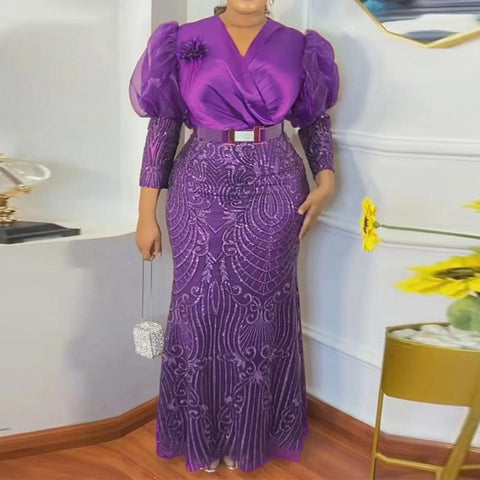 African Plus Size Lace Dresses For Women-WF01524-Veeddydropshipping