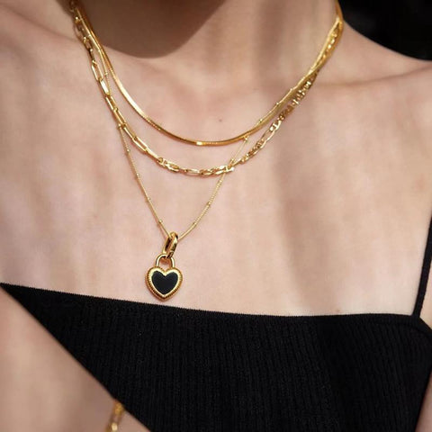 Luxury Stainless Steel Two-side Heart Pendant Necklace Fashion Jewelry -JW01221-Veeddydropshipping