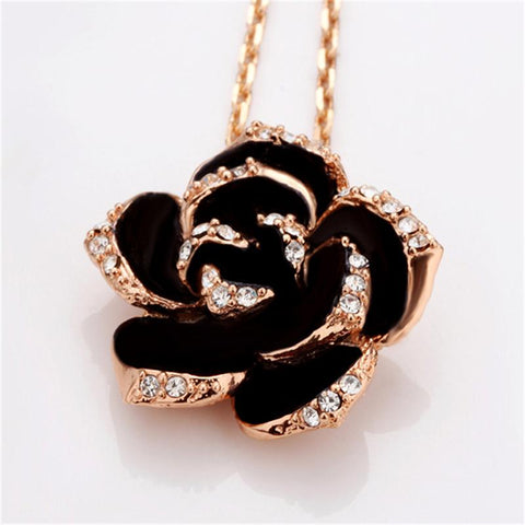 Fashion  Enamel Rose Gold Color Black Bridal Jewelry Sets -JW00349-Veeddydropshipping