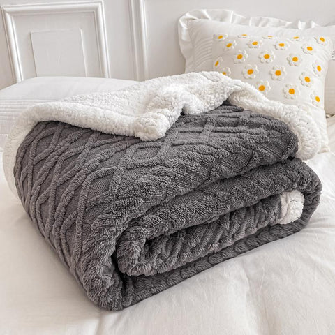 Thick Bed Blanket Double Sided Lamb Cashmere-HA00434-Veeddydropshipping