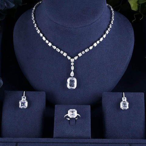 zirconia water drop fashion earring necklace jewelry sets -JW00236-Veeddydropshipping