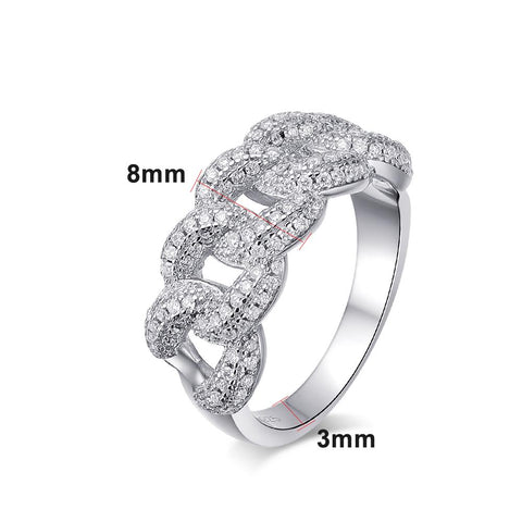 8mm Full Moissanite Cuban  925 Sterling Sliver Plated Ring-JW00024-Veeddydropshipping