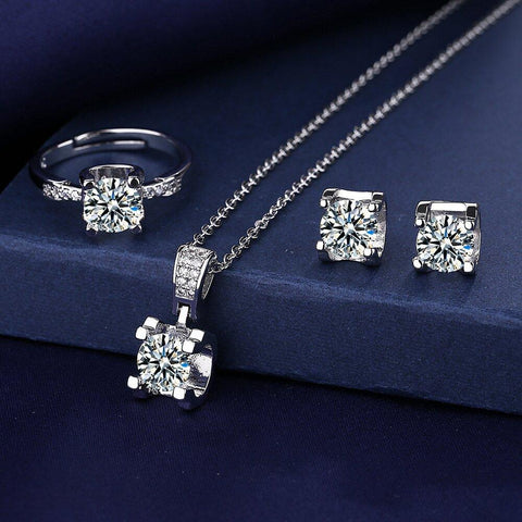 Diamond Jewelry set 925 Sterling Silver  Rings Earrings Necklace  -JW00204-Veeddydropshipping
