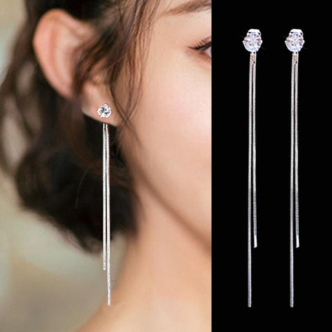 Gold Color Long Crystal Tassel Dangle Earrings for Women  -JW00184-Veeddydropshipping