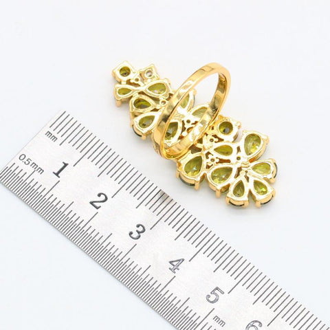 Green Peridot Gold Plated Jewelry SetsEarrings Necklace  -JW00206-Veeddydropshipping
