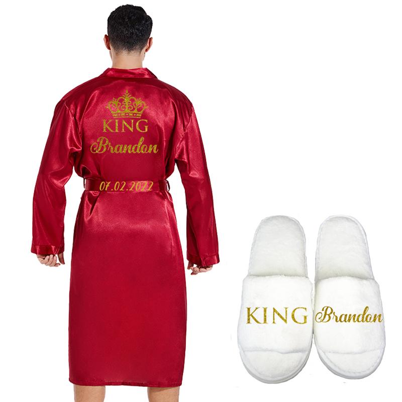 Silk Soft Home Bathrobe Nightgown For Men Kimono Customized Name Date-MF01588-Veeddydropshipping