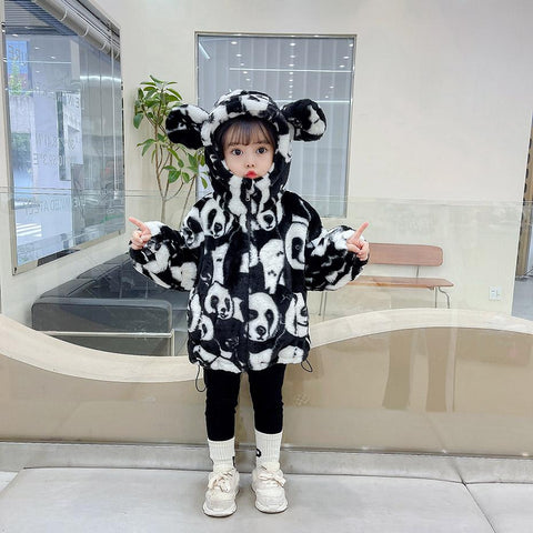 Girls Fur Coat Panda Pattern Children Thick Warm Jacket-TB00985-Veeddydropshipping