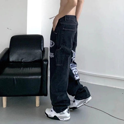 Embroidered Black Jeans Men Spring and Autumn-MF00619-Veeddydropshipping