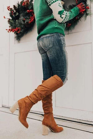 autumn and winter thick heel high heel suede boots-BS00932-Veeddydropshipping