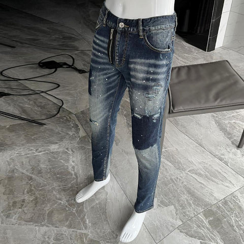 Jeans Retro Blue Zipper Designer Elastic Slim-MF00615-Veeddydropshipping