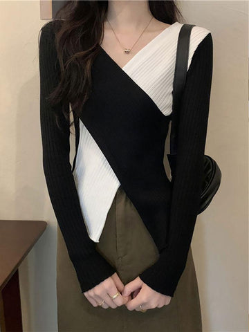 Women New Korean Fashion V Neck Long Sleeve Sweaters-Veeddydropshipping