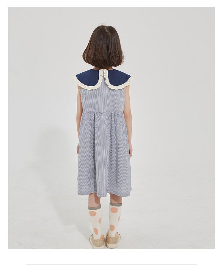 Summer Girls Sweet Dresses Kids Lace Collar Striped Dress-Veeddydropshipping