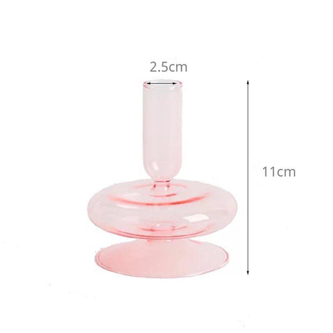 Pink Glass Candle Holder Taper Candlesticks Holder-HA01818-Veeddydropshipping