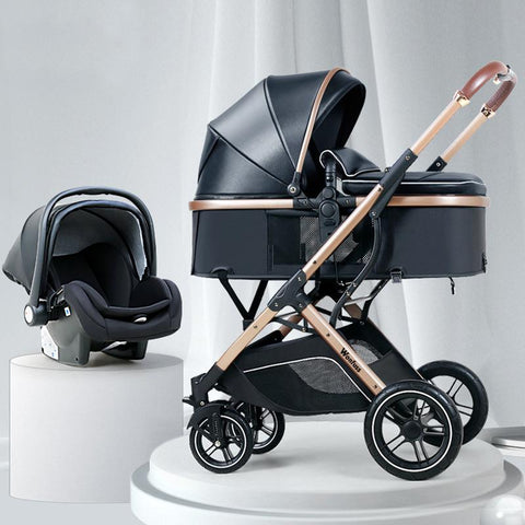 New Cartton Baby Stroller 3 In 1 with Car Seat PU leather foldable-TB00378-Veeddydropshipping