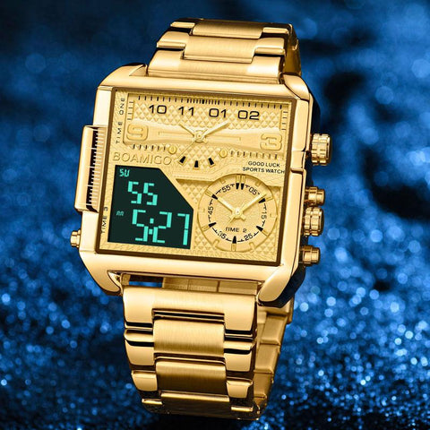 Luxury Fashion Men Watches Gold Steel Sport Square Watch -JW00816-Veeddydropshipping