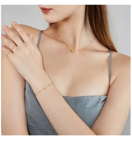 Real 18k Gold Bead Necklaces Gold Chopin Clavicle Chain Classic -JW00088- Veeddydropshipping