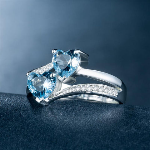 Stylish Female Rings Silver-plated Double Heart-Shaped -JW00031-Veeddydropshipping