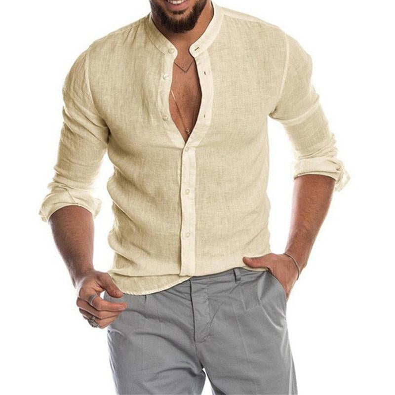 Casual Loose Solid Color Fashion V-neck Top Handsome Men's Shirt Top-Veeddydropshipping