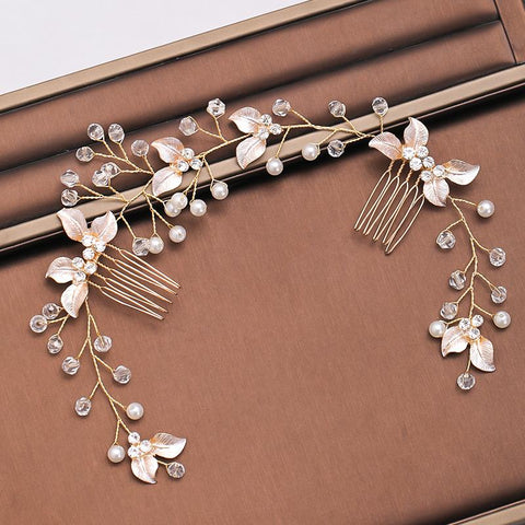 Pearl Leaf Comb Headband Hair Accessories Tiara Headband  -JW00456-Veeddydropshipping