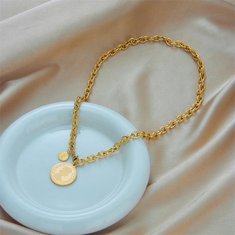 Stainless Steel Gold Color Hip Hop  Portrait Coin Necklace-JW01199-Veeddydropshipping