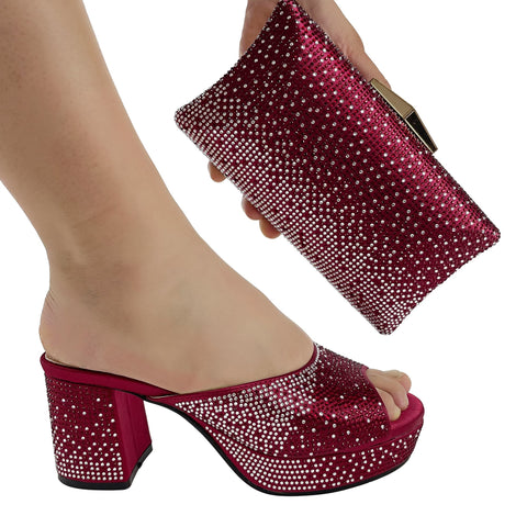Matching Set Bling Bling Birthday Party Shoe with Bag Chunky Platform-BS00850-Veeddydropshipping