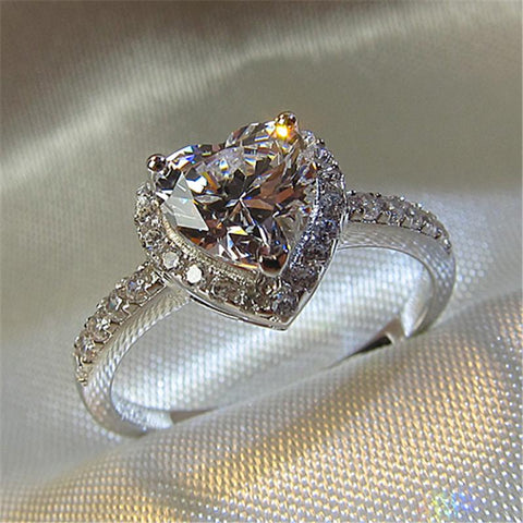 Heart Rings for Women Silver Color Wedding Engagement -JW00032-Veeddydropshipping