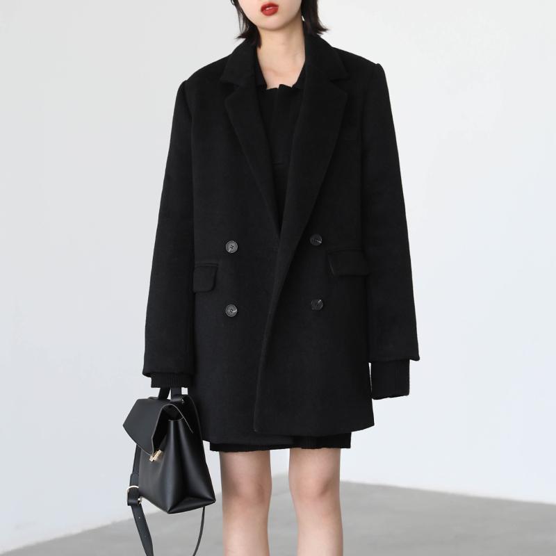 Women Woolen Coat Solid  Retro Clip Cotton Double-breasted-Veeddydropshipping