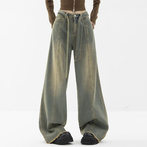 Hip-hop Wide-leg High Waist Loose Slim Straight Gothic Denim Pants-WF00493-Veeddydropshipping