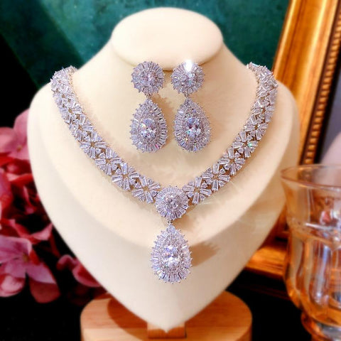 Jewelry Sets For Women S925 Sterling Drop Earrings Necklaces -JW00386-Veeddydropshipping