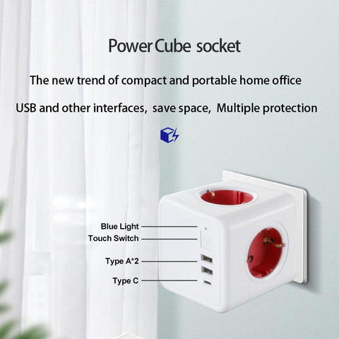 16A EU Plug Power Strip with USB 4 AC Outlets Type C Charging Ports 5V -CE00120-Veeddydropshipping