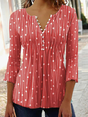 New V-neck Printed Long-sleeved Shirt Bottoming-WF00051-Veeddydropshipping