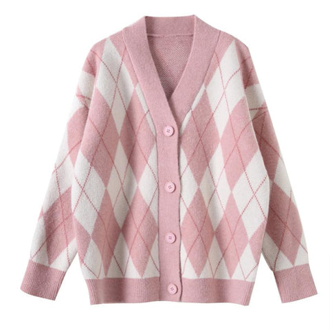Knitted Sweater Cardigan Woman Coat Diamond Sweater Jumpers-Veeddydropshipping