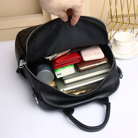 Real Cowhide Ladies Backpack Bag High Quality Woman Black Bags School-BS00012-Veeddydropshipping